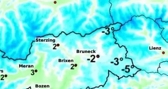 Primo gelo in val Pusteria, -5 gradi a Sesto: la prossima notte farà ancora più freddo