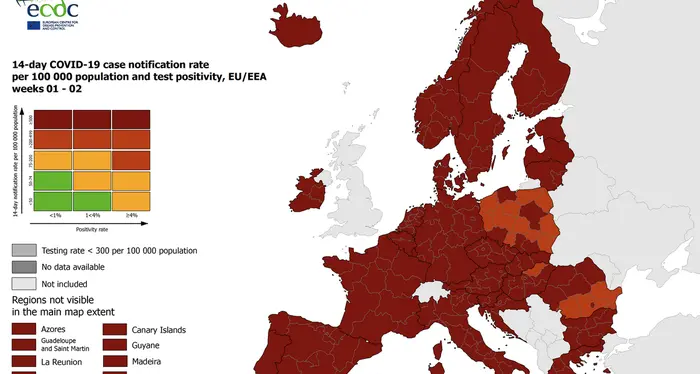 Covid, per la mappa Ecdc quasi tutta l’Europa in rosso scuro