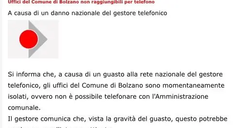 Guasto alla linea telefonica, parte di Bolzano isolata