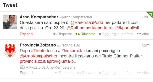 Kompatscher stasera da Bruno Vespa: «Parlerò dei tagli ai costi della politica»