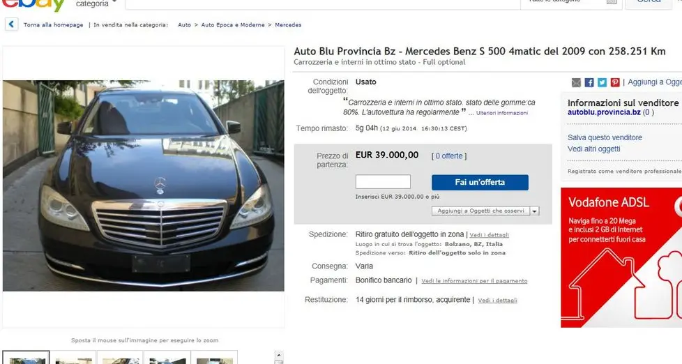 La Mercedes di Durnwalder in vendita sul web