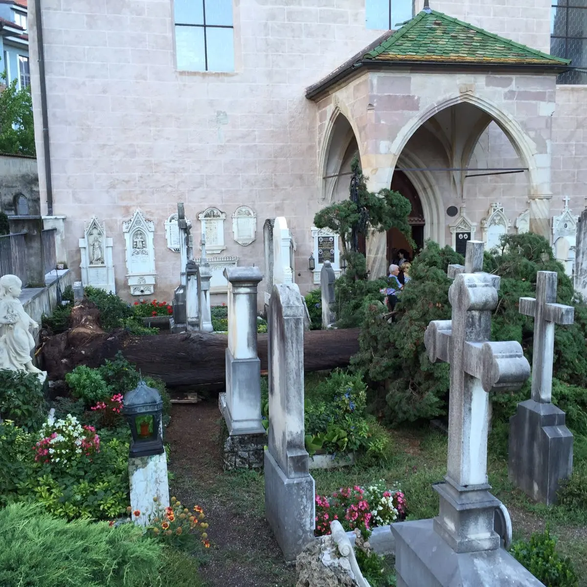 Maltempo nel weekend, non si ferma la conta dei danni: a Gries alberi caduti tra le tombe