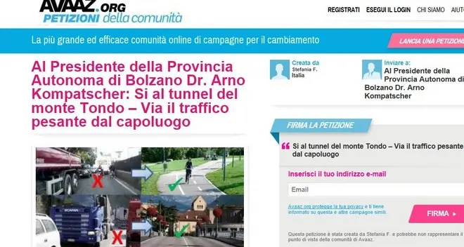 Raccolta di firme per il tunnel