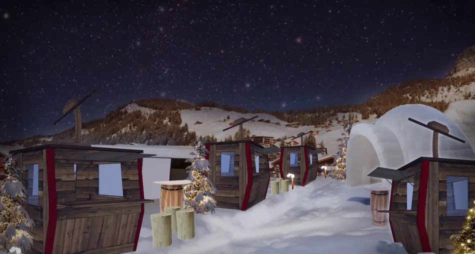 Selva Gardena, le casette del mercatino di Natale a forma di cabina della funivia
