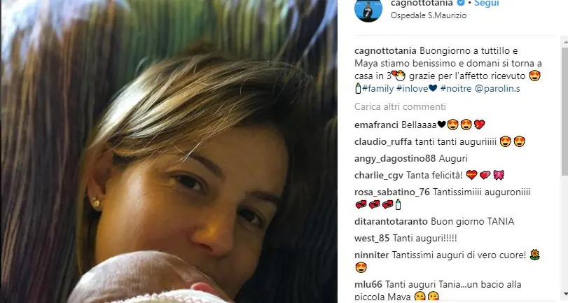 Su Instagram la prima foto di Tania Cagnotto con la piccola Maya