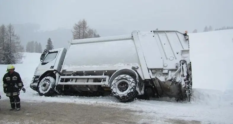 Il camion fuori strada per la neve