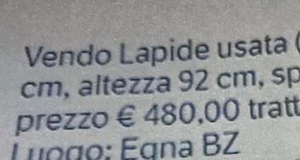 Egna, privato vende una lapide usata: 480 euro con il verde