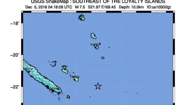 Nuova Caledonia, terremoto magnitudo 7.5