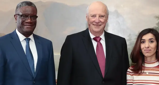 Consegna Nobel pace a MUrad e Mukwege