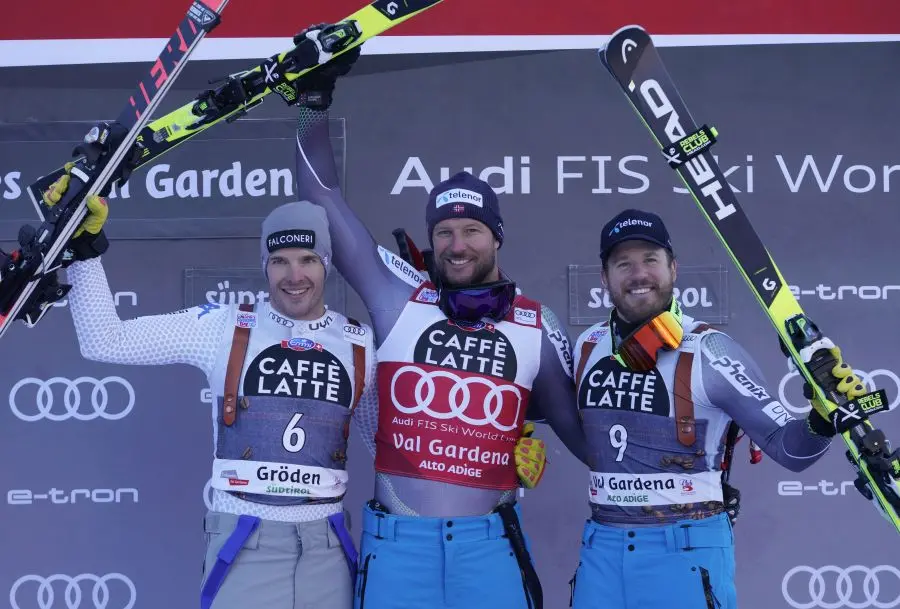 Ski world Cup 2018-2019. Christof Innerhofer (ITA) , Aksel Lund Svindal (NOR) Kjetil Jansrud (NOR) Val Gardena (ITA) , 14 Dicembre 2018.Photo: Gio Auletta /Pentaphoto