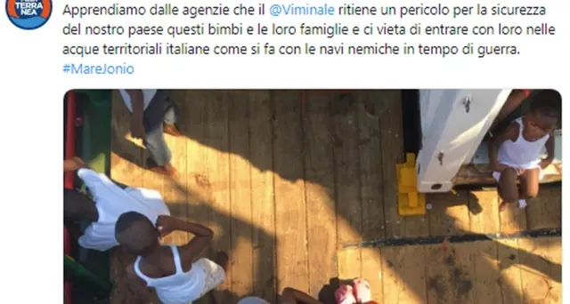 Viminale,da Mare Jonio sì a sbarco bimbi