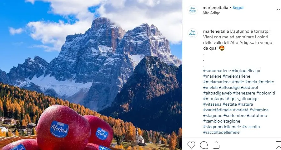 \"Vieni ad ammirare i colori delle valli altoatesine\", ma postano una montagna veneta