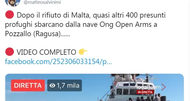 Salvini, gioia scafisti per porti aperti