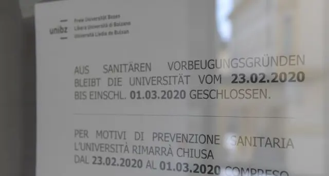 Coronavirus: l'università di Bolzano chiusa per una settimana