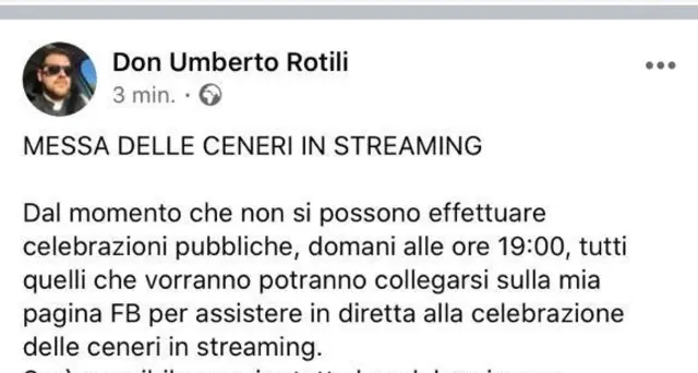 Coronavirus, a Fabriano messa streaming