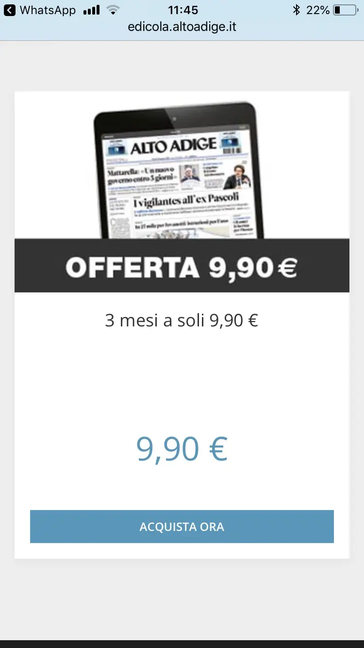 Io sto a casa... e leggo l'Alto Adige online a 9.90 euro per tre mesi