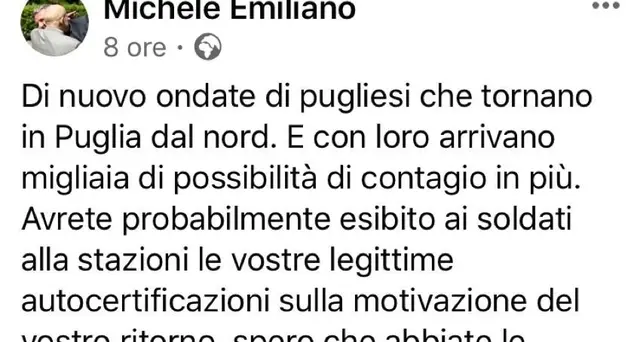 Emiliano, treni da nord altri focolai