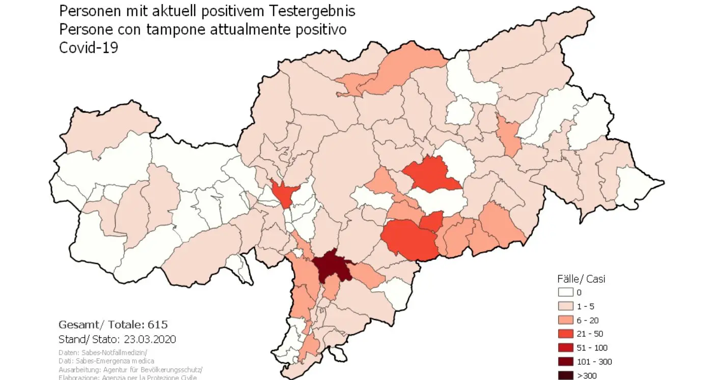 Coronavirus, online la mappa dei contagi in Alto Adige