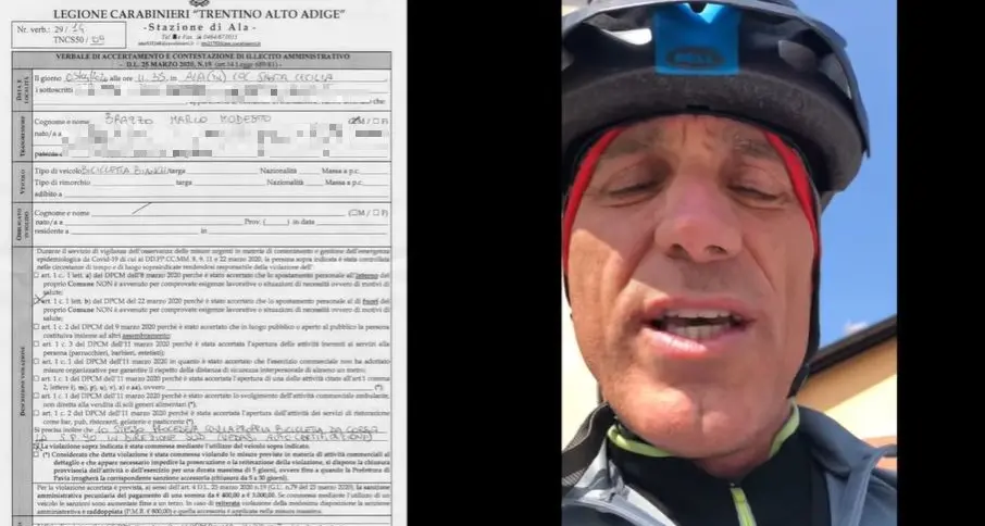 Coronavirus, il ciclista roveretano Brazzo colleziona la terza multa