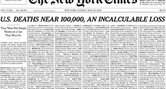 Sul Nyt i nomi di mille morti per Covid