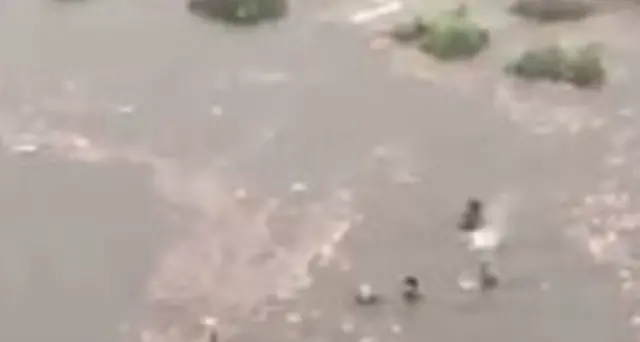 Bomba d'acqua, gente a nuoto in strada