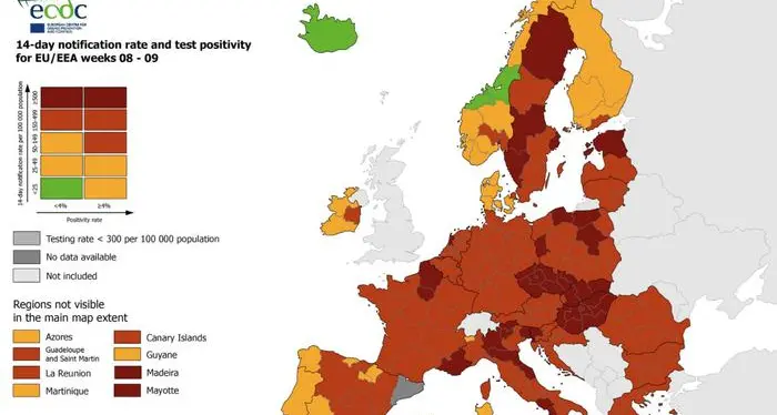 Covid, il Trentino Alto Adige resta \"rosso scuro\" sulla mappa europea