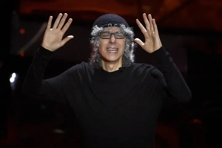 Italian music composer Giovanni Allevi on stage at the Ariston theatre during the 74th Sanremo Italian Song Festival in Sanremo, Italy, 07 February 2024. The music festival runs from 06 to 10 February 2024. ANSA/RICCARDO ANTIMIANI