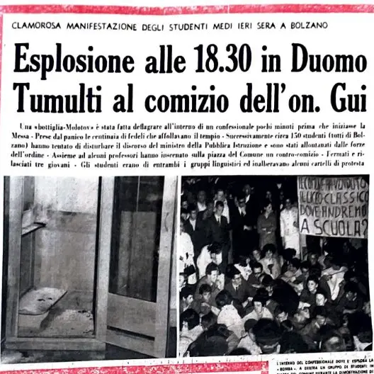 22 aprile 1968. Esplosione in Duomo, così inizia a Bolzano il '68