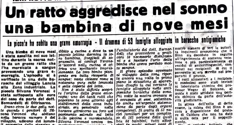 1 agosto 1956: la bimba di 9 mesi azzannata dai ratti nelle baracche degli operai