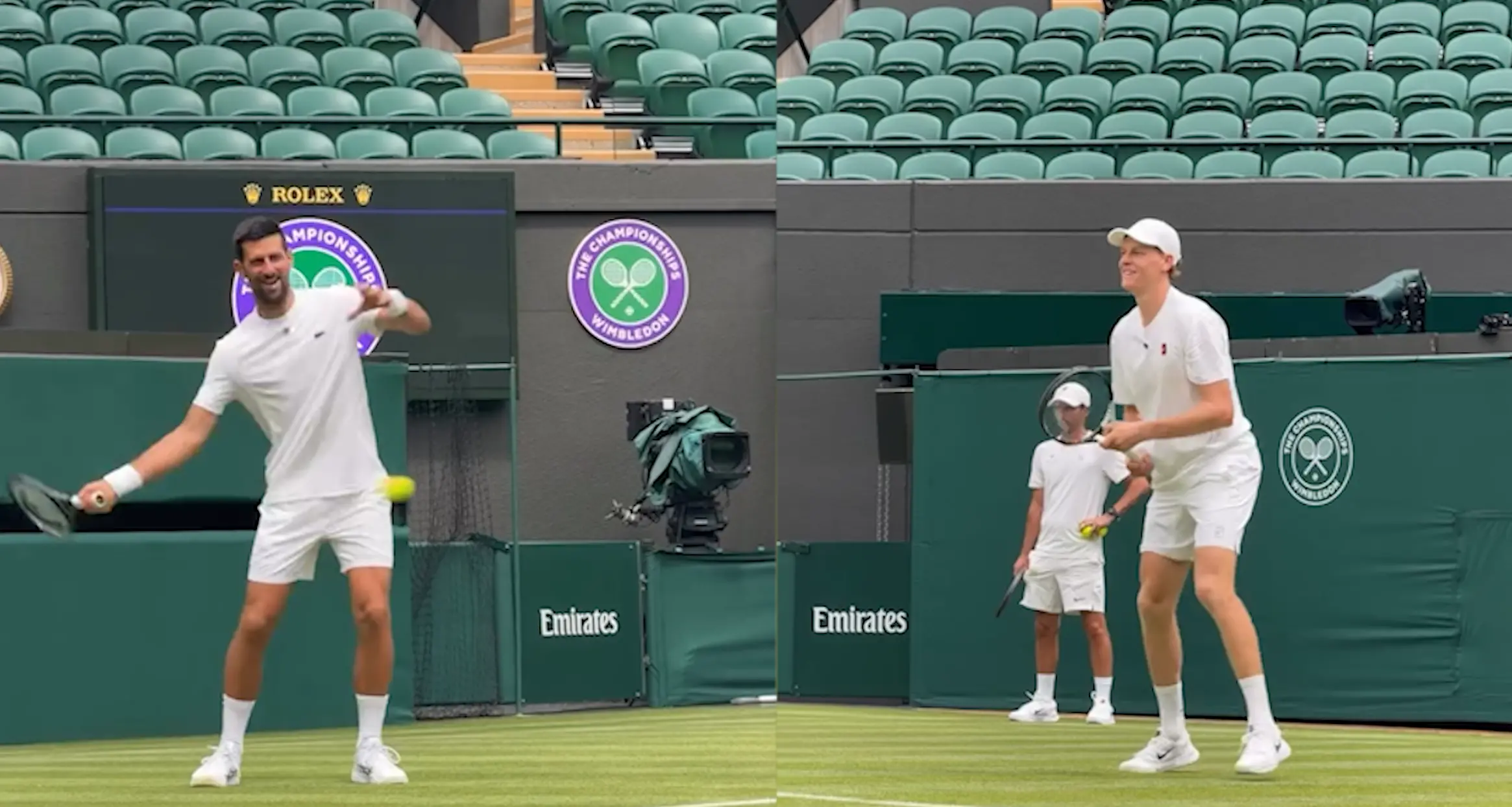 Quando l’allenamento è uno spettacolo: a Wimbledon Sinner palleggia con Djokovic