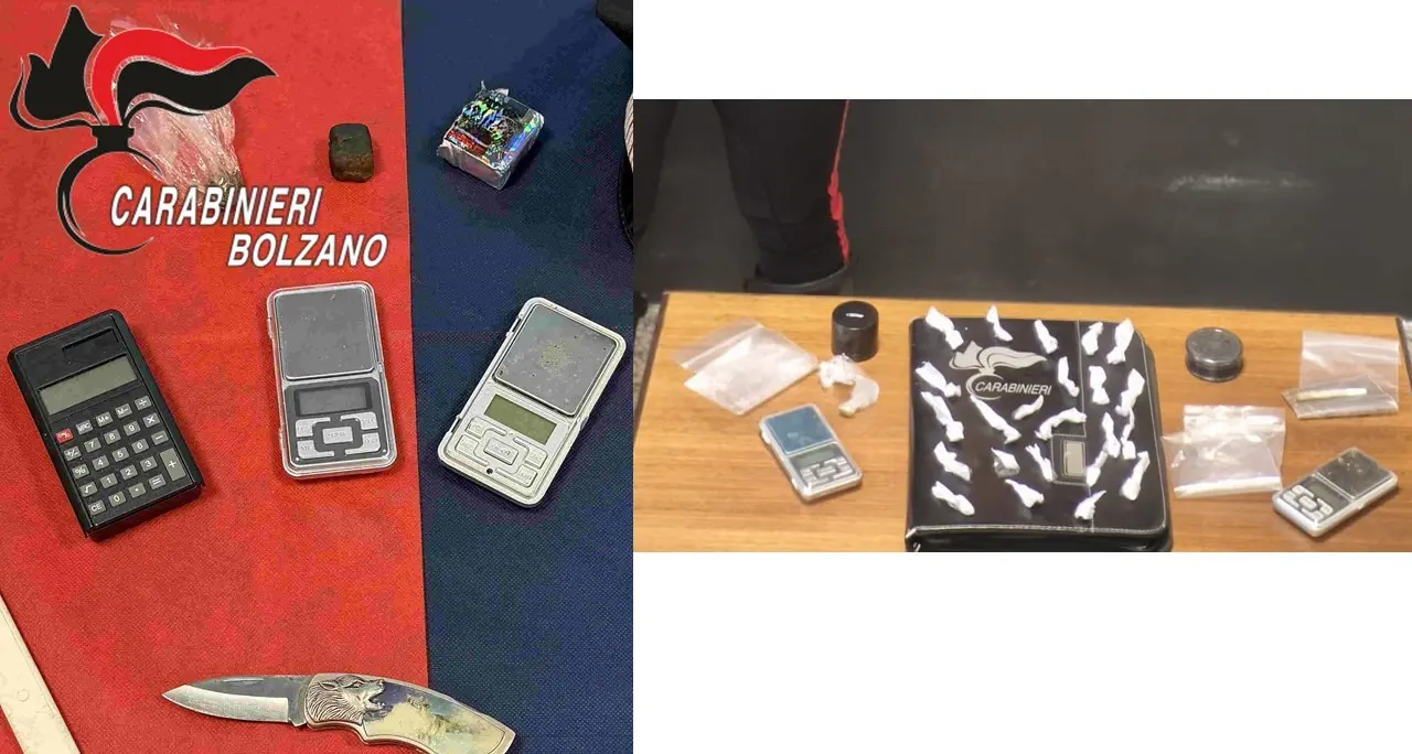 Brunico, 3 denunce per spaccio: 2.200 dosi di hashish e coca