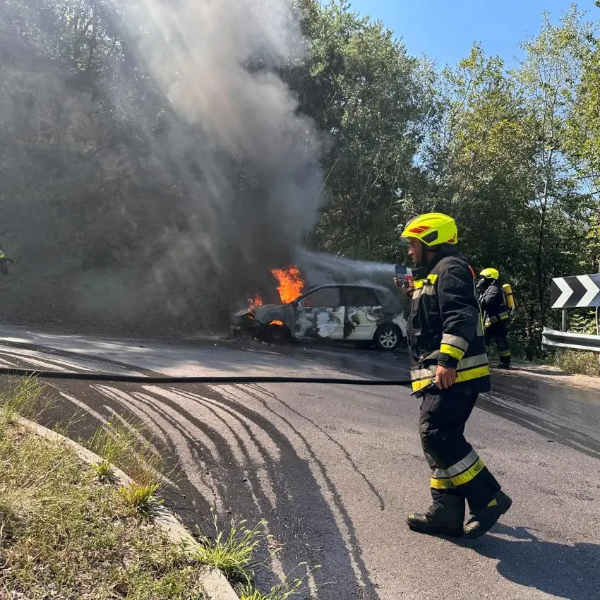 Plaus, auto prende fuoco vicino al bosco: gli occupanti fermano le fiamme con gli estintori