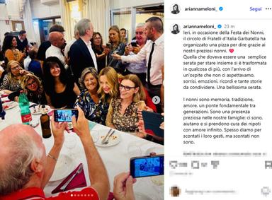 La premier a sorpresa alla festa dei Nonni di FdI alla Garbatella a Roma