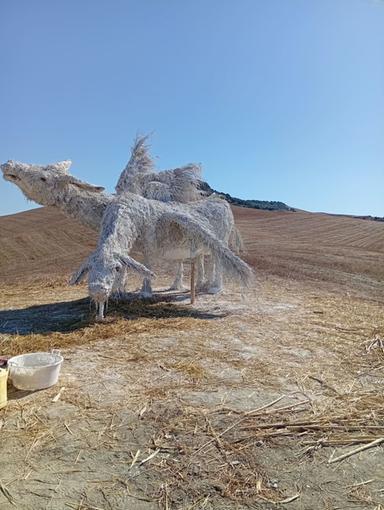 Asini che non volano più, scultura biodegradabile sul pianoro di Tarkna