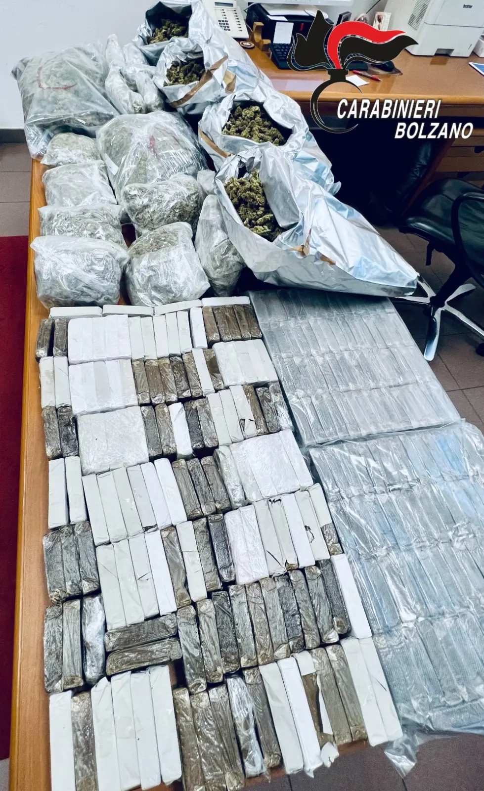 Spaccio, i carabinieri di Egna sequestrano quasi 40 chili di droga