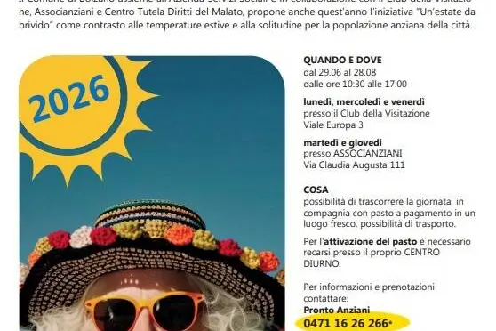 Estate anziani a Bolzano: torna “Un’estate da brivido” contro il caldo