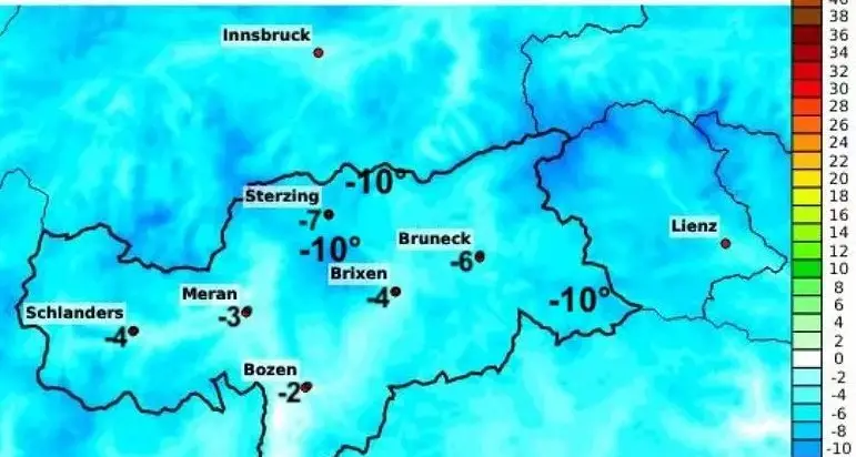 Il freddo è arrivato in Alto Adige: -10 a Sesto e -7 a Vipiteno. Nei prossimi giorni neve fino a bassa quota