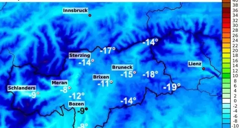 Ondata di freddo all’apice in Alto Adige: -19 gradi a Sesto e -8 a Bolzano