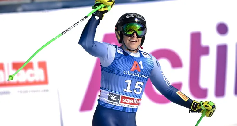 Brignone seconda nell'ultimo Super G: centrato il 69.mo podio come Thoeni