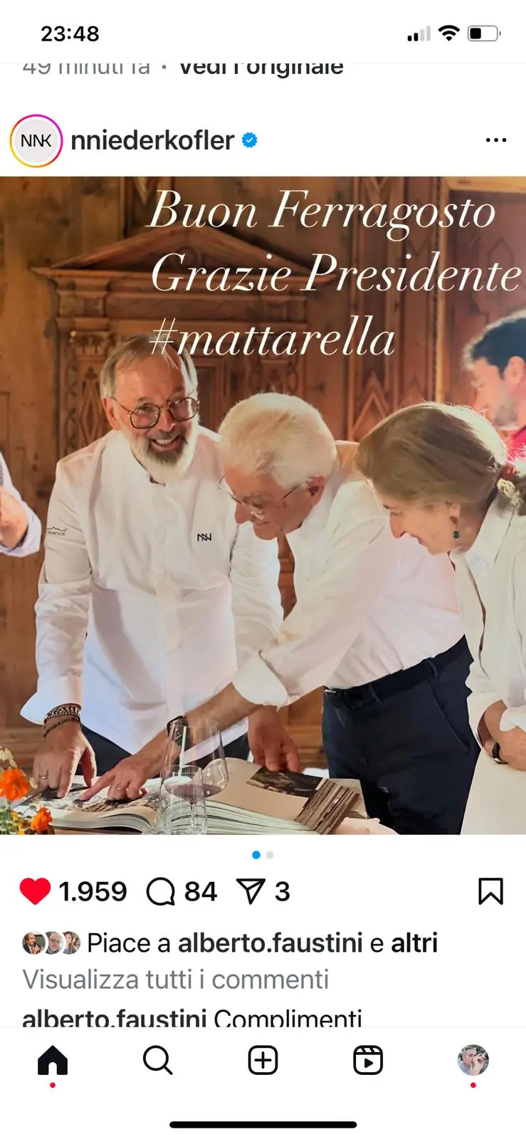 Mattarella, Ferragosto dallo chef Niederkofler