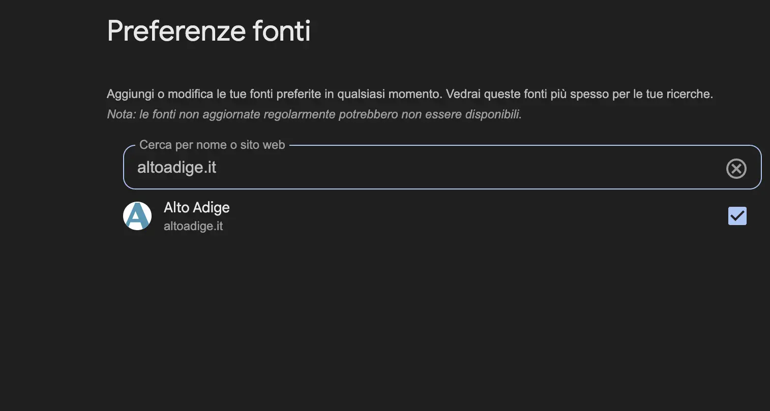 Google, le fonti preferite: aggiungi subito altoadige.it e personalizza le tue notizie. Ecco come fare