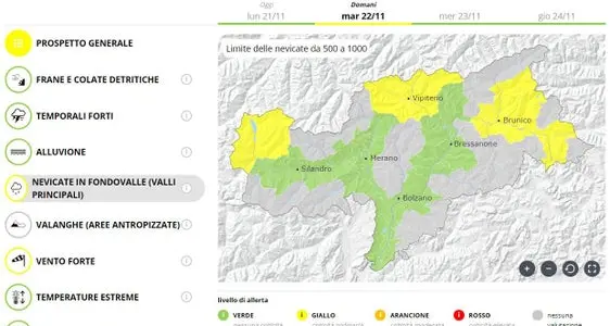 Maltempo, allerta gialla in Alto Adige: nevicate in fondovalle