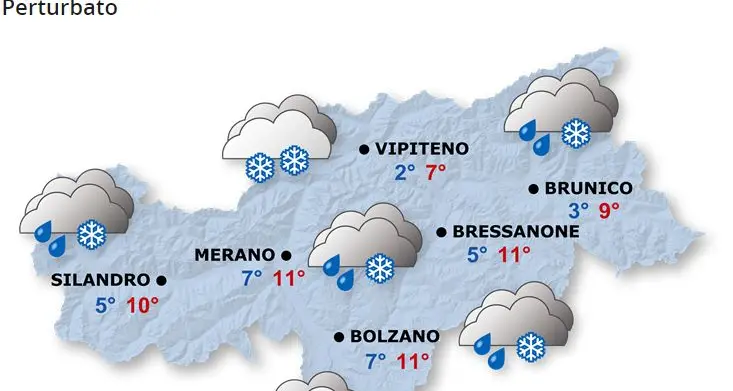 In Alto Adige la perturbazione porterà la neve fino a 700 metri