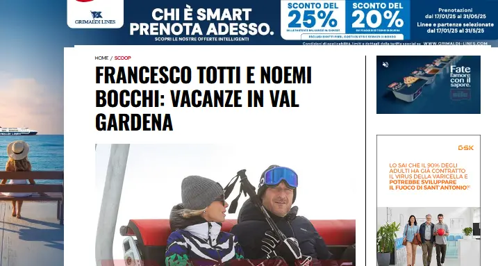 Francesco Totti e Noemi Bocchi in vacanza sulla neve di Ortisei