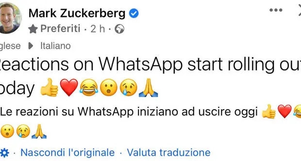 Anche su WhatsApp ora sono attive le “reactions”