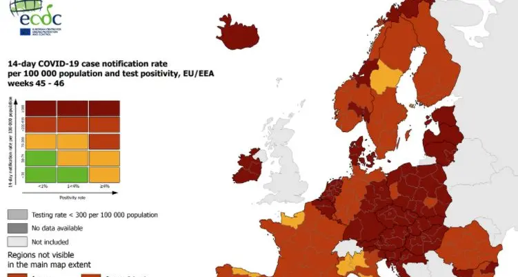 Ecdc, sparisce il verde dalla mappa europea del Covid