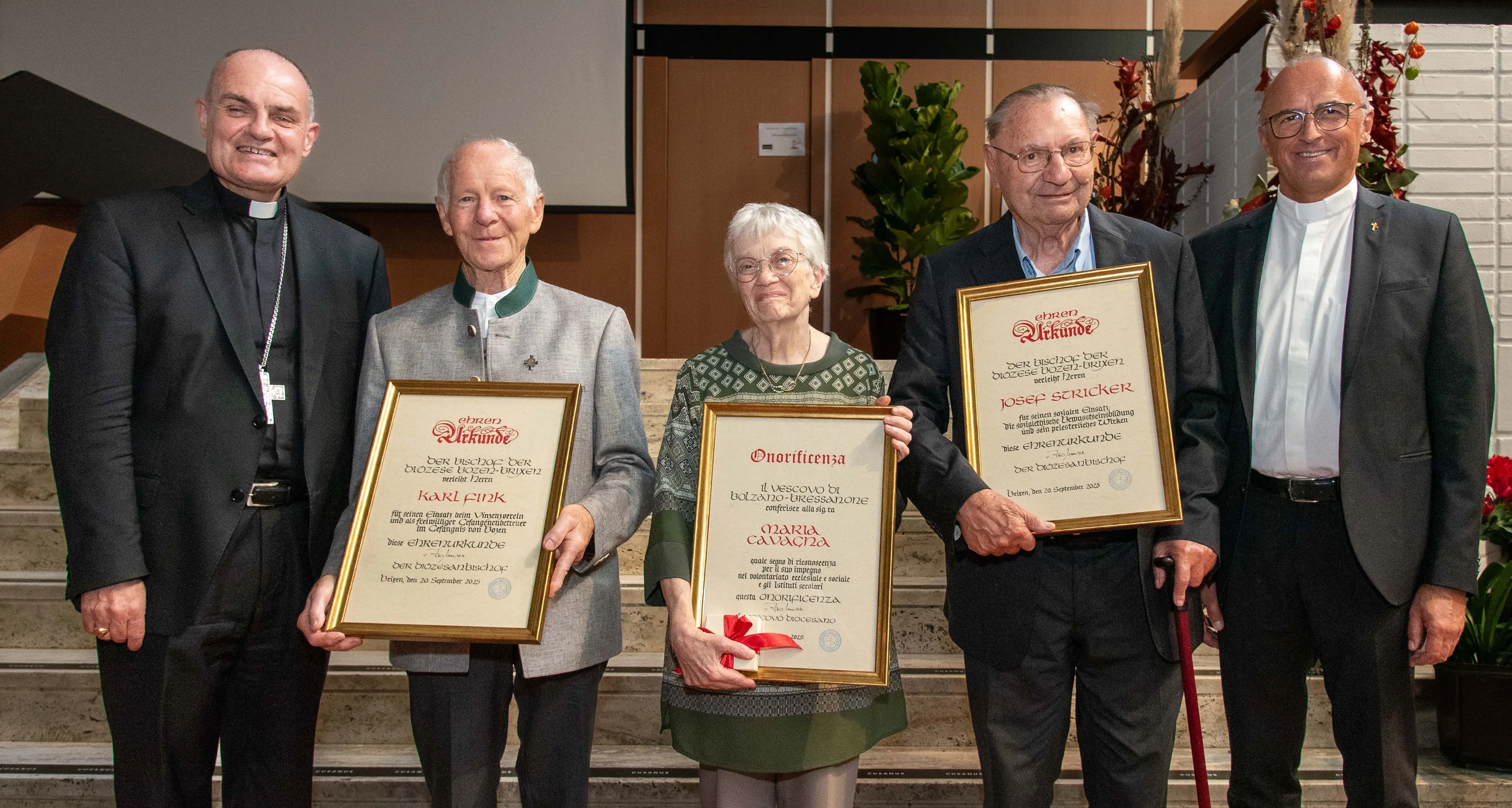La Diocesi premia Cavagna, Stricker e Fink: una vita per il bene comune
