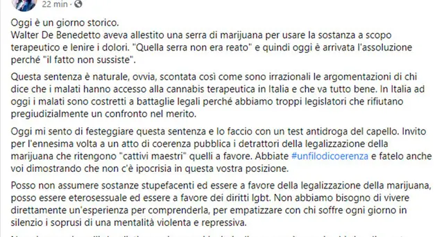 Cannabis: assolto malato; Dadone, oggi giorno storico