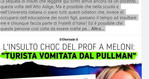 Meloni denuncia: “Insulti social da un docente altoatesino”